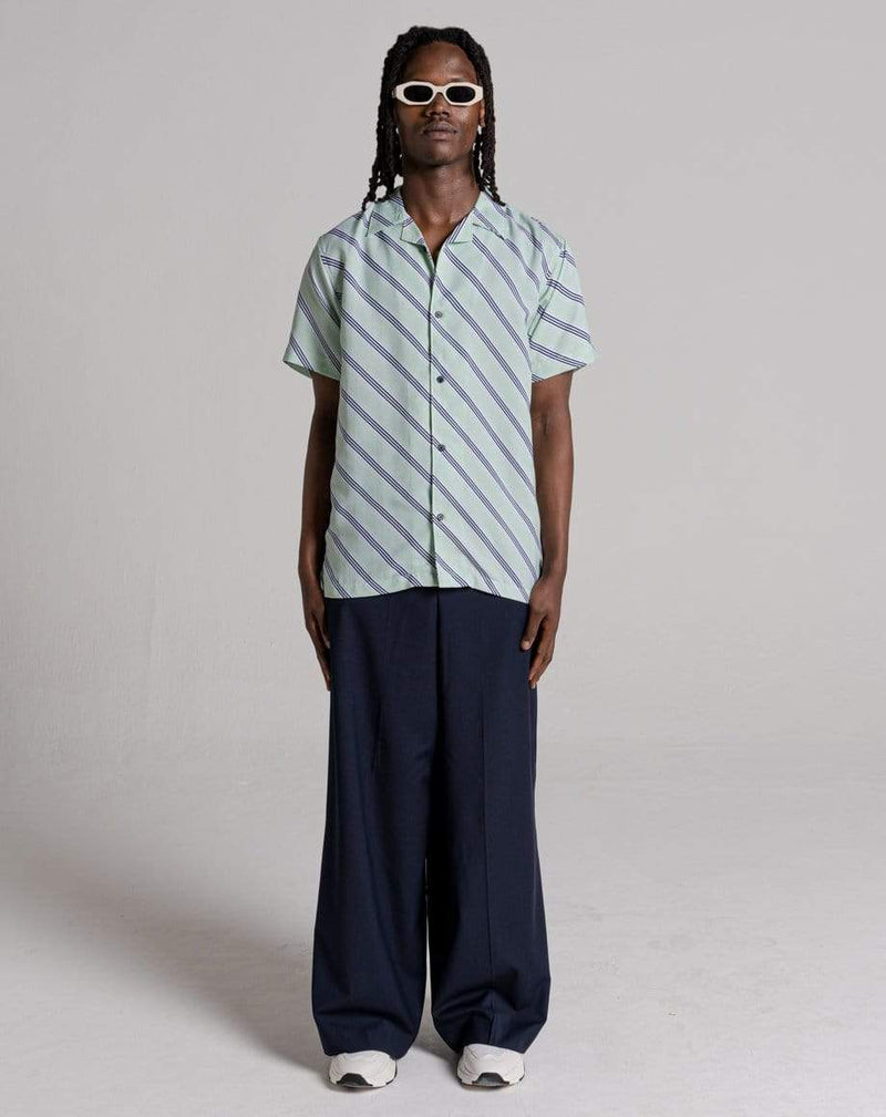 D-STRUCT COMO MEN'S DIAGONAL STRIPE CUBAN COLLAR SHIRT | SPEARMINT