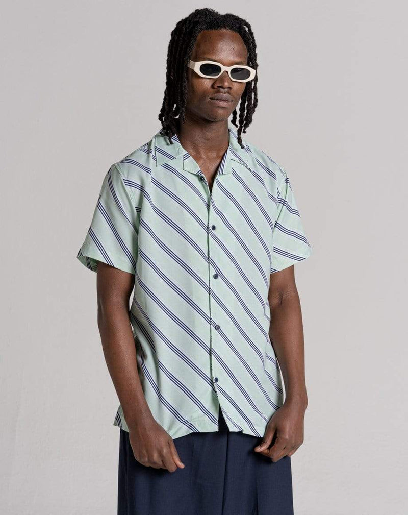 D-STRUCT COMO MEN'S DIAGONAL STRIPE CUBAN COLLAR SHIRT | SPEARMINT