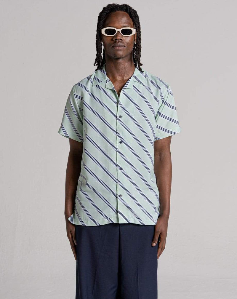 D-STRUCT COMO MEN'S DIAGONAL STRIPE CUBAN COLLAR SHIRT | SPEARMINT
