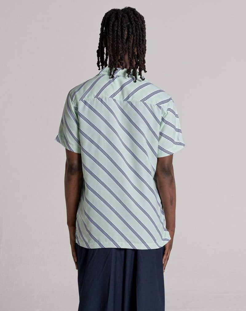 D-STRUCT COMO MEN'S DIAGONAL STRIPE CUBAN COLLAR SHIRT | SPEARMINT