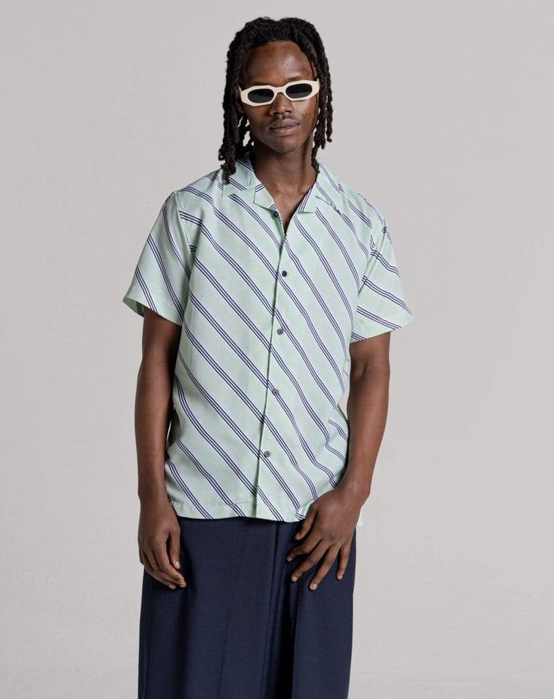D-STRUCT COMO MEN'S DIAGONAL STRIPE CUBAN COLLAR SHIRT | SPEARMINT