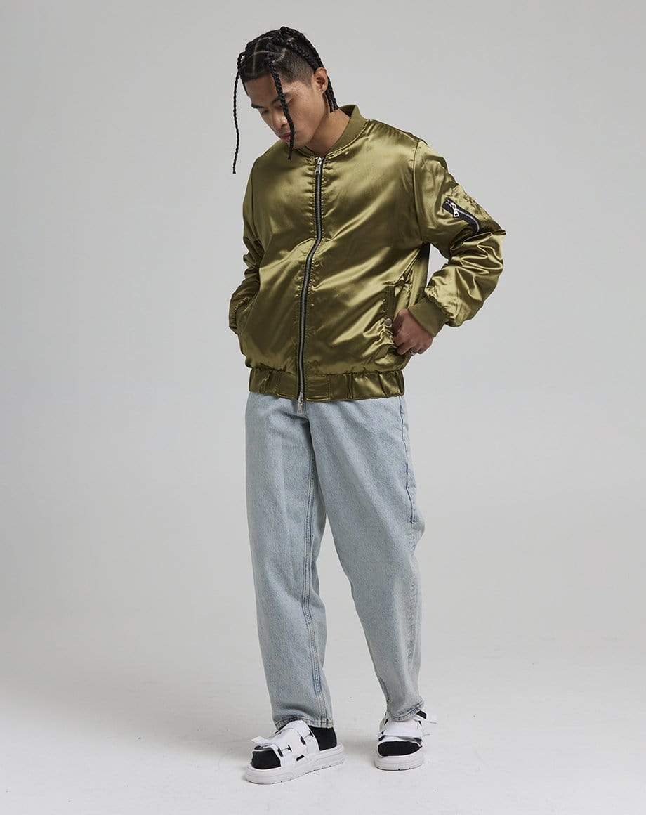 D-STRUCT DON MEN'S SATIN BOMBER JACKET | KHAKI