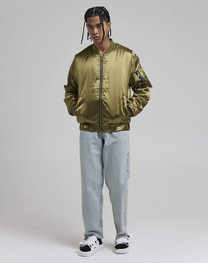 D-STRUCT DON MEN'S SATIN BOMBER JACKET | KHAKI