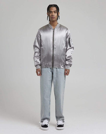 D-STRUCT DON MEN'S SATIN BOMBER JACKET | SILVER