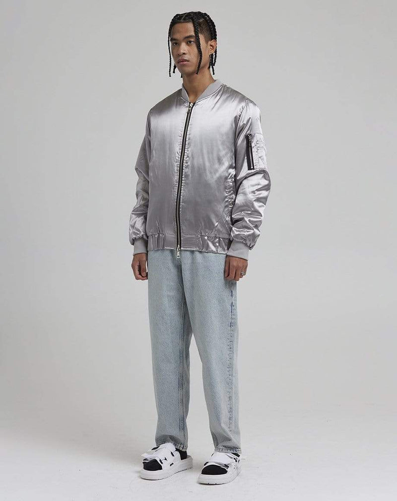 D-STRUCT DON MEN'S SATIN BOMBER JACKET | SILVER