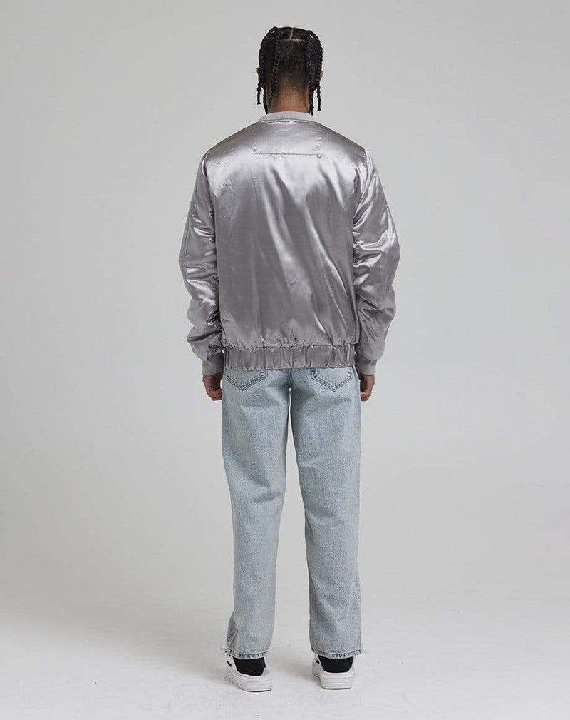 D-STRUCT DON MEN'S SATIN BOMBER JACKET | SILVER