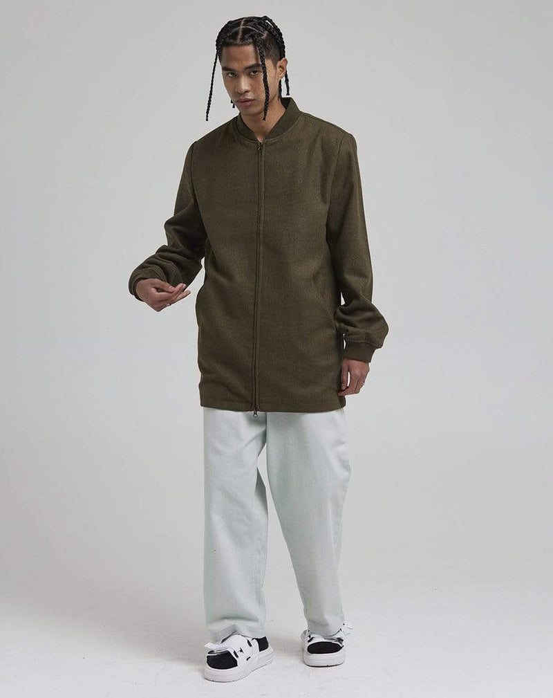 D-STRUCT FERON MEN'S LONGLINE WOOL BLEND BOMBER | KHAKI