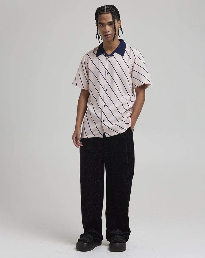 D-STRUCT HOSONO MEN'S DIAGONAL STRIPE CUBAN COLLAR SHIRT | BLUSH