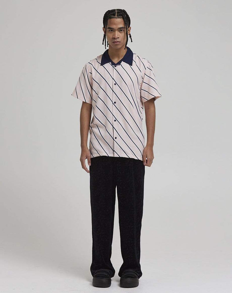 D-STRUCT HOSONO MEN'S DIAGONAL STRIPE CUBAN COLLAR SHIRT | BLUSH