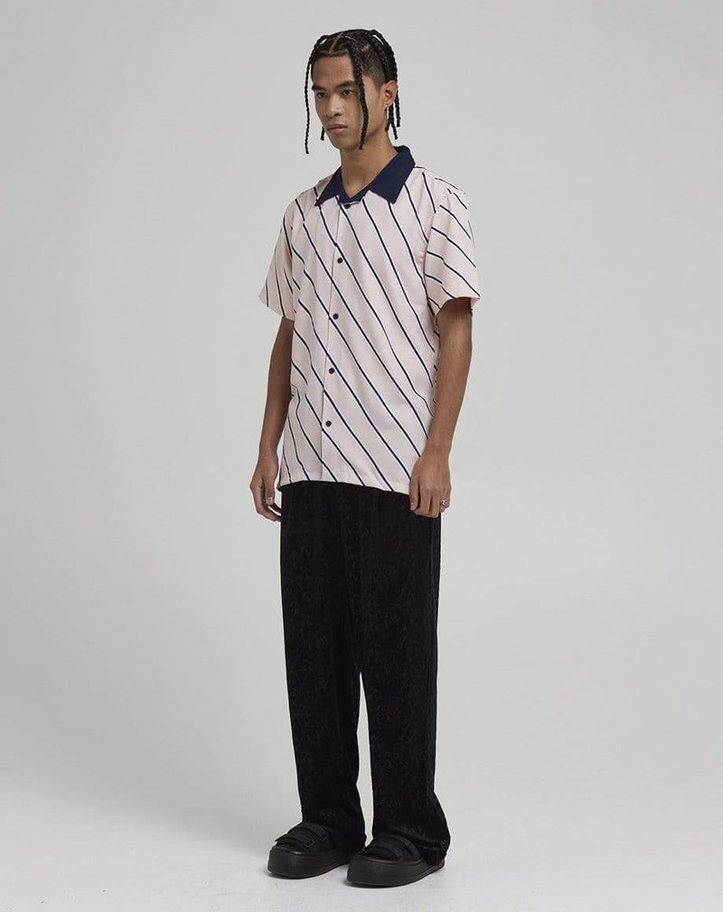 D-STRUCT HOSONO MEN'S DIAGONAL STRIPE CUBAN COLLAR SHIRT | BLUSH