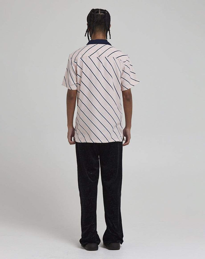 D-STRUCT HOSONO MEN'S DIAGONAL STRIPE CUBAN COLLAR SHIRT | BLUSH