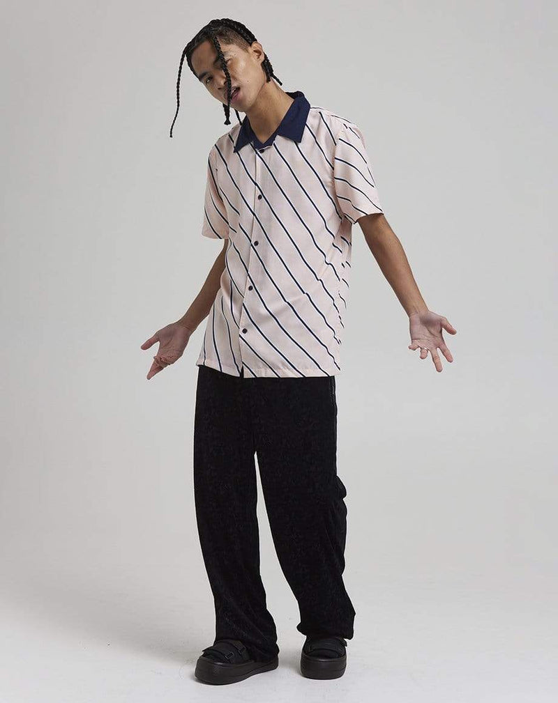 D-STRUCT HOSONO MEN'S DIAGONAL STRIPE CUBAN COLLAR SHIRT | BLUSH