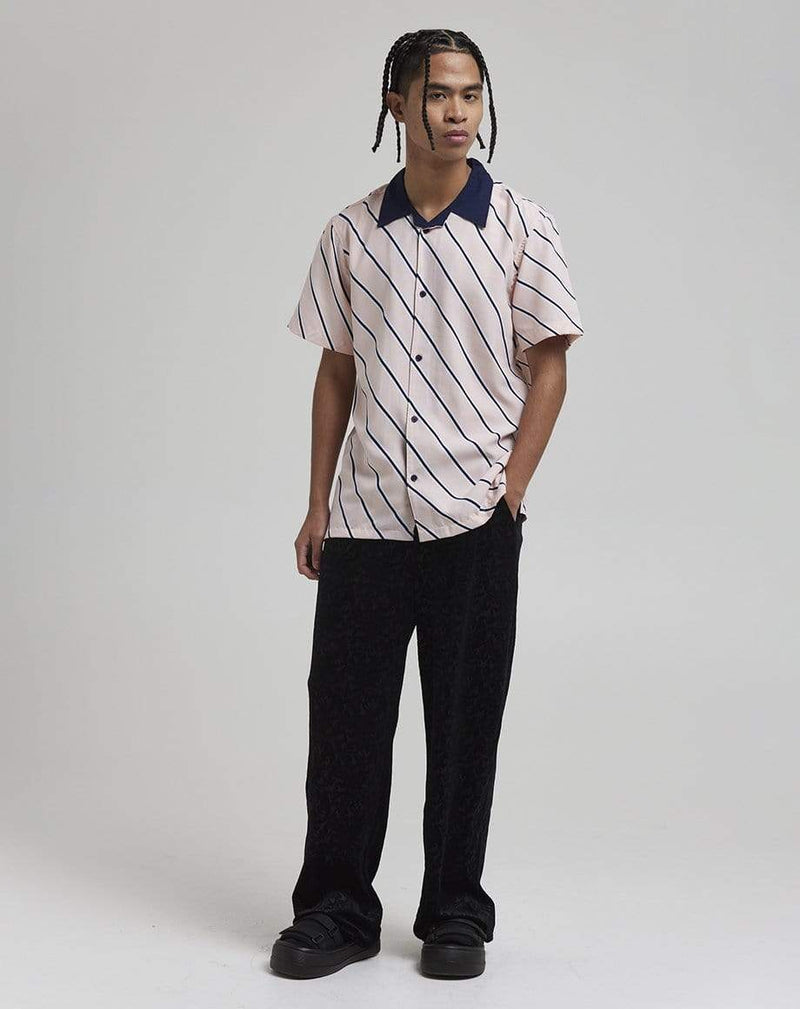 D-STRUCT HOSONO MEN'S DIAGONAL STRIPE CUBAN COLLAR SHIRT | BLUSH