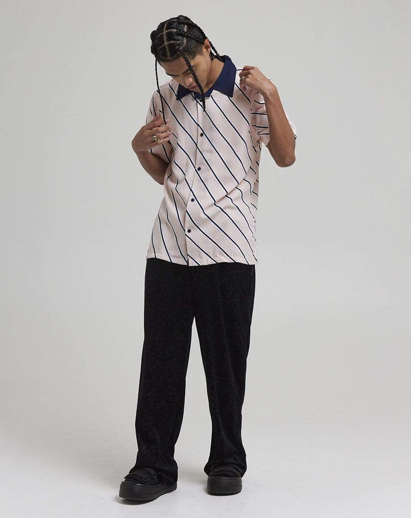 D-STRUCT HOSONO MEN'S DIAGONAL STRIPE CUBAN COLLAR SHIRT | BLUSH