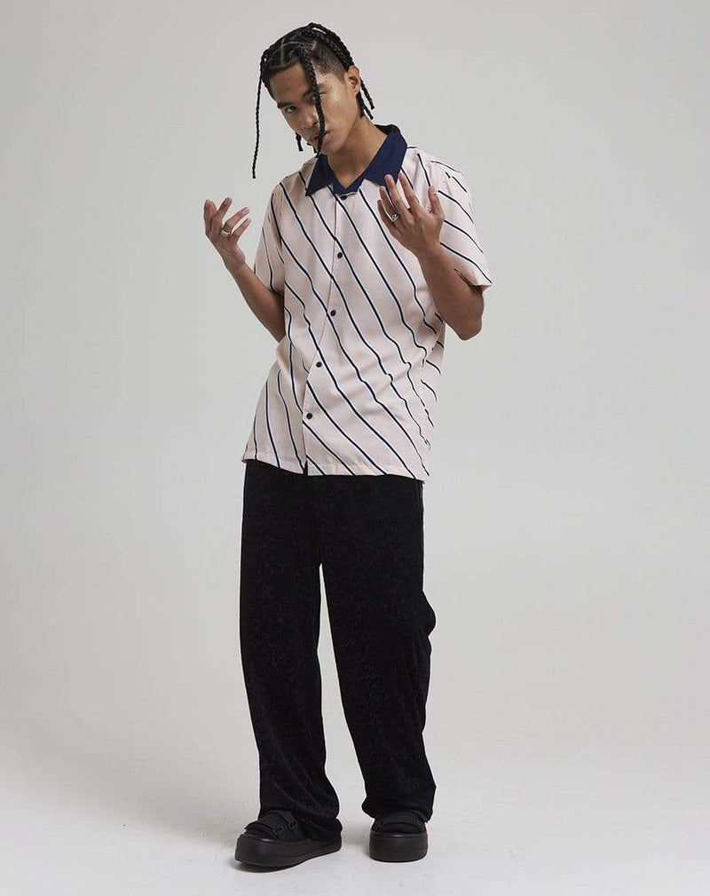 D-STRUCT HOSONO MEN'S DIAGONAL STRIPE CUBAN COLLAR SHIRT | BLUSH
