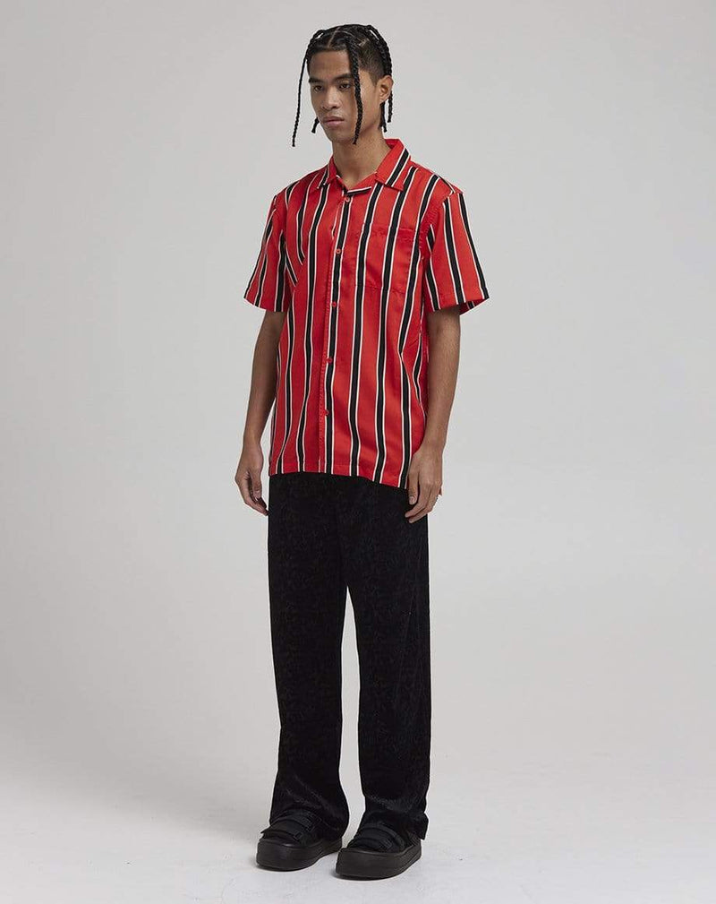D-STRUCT KORONA MEN'S STRIPE CUBAN COLLAR SHIRT | RED