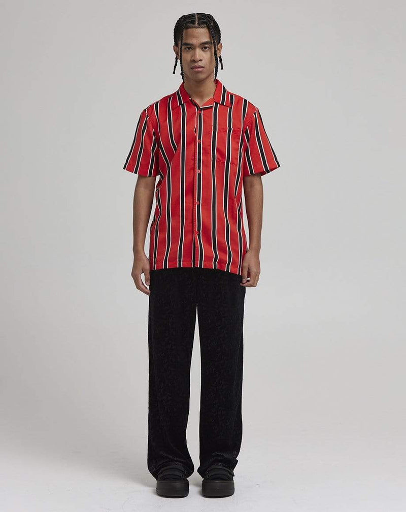 D-STRUCT KORONA MEN'S STRIPE CUBAN COLLAR SHIRT | RED