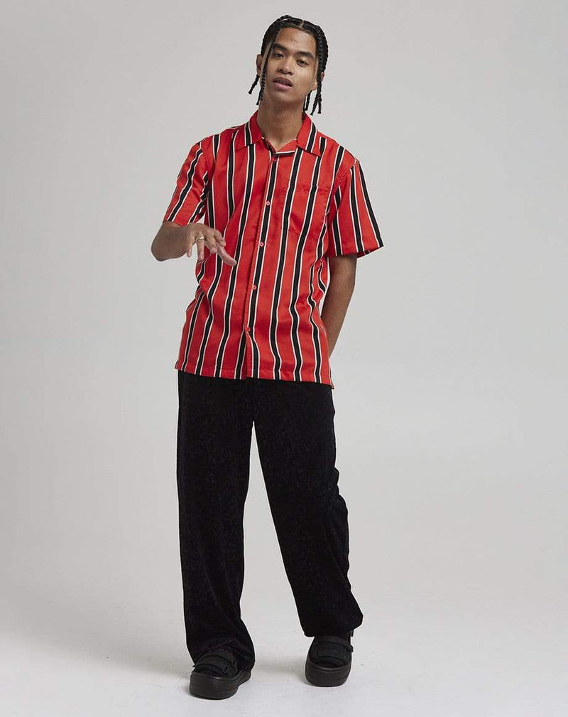 D-STRUCT KORONA MEN'S STRIPE CUBAN COLLAR SHIRT | RED