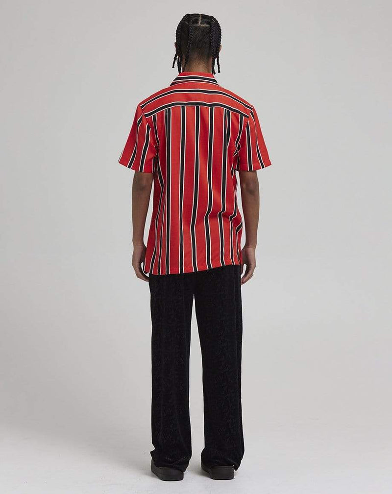 D-STRUCT KORONA MEN'S STRIPE CUBAN COLLAR SHIRT | RED