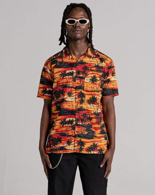 D-STRUCT KRAKATOA UNISEX SHORT SLEEVE HAWAIIAN SHIRT | ORANGE