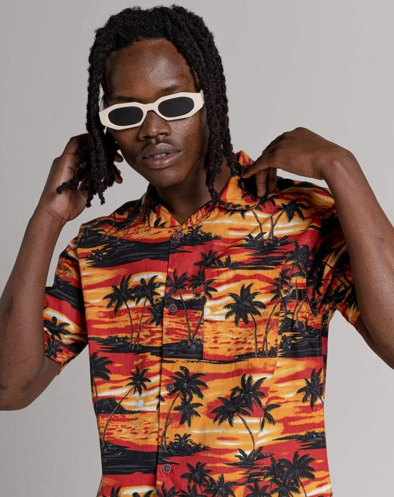 D-STRUCT KRAKATOA UNISEX SHORT SLEEVE HAWAIIAN SHIRT | ORANGE