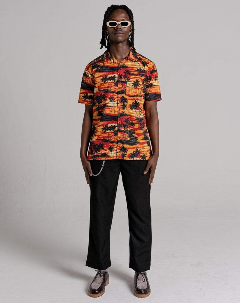 D-STRUCT KRAKATOA UNISEX SHORT SLEEVE HAWAIIAN SHIRT | ORANGE
