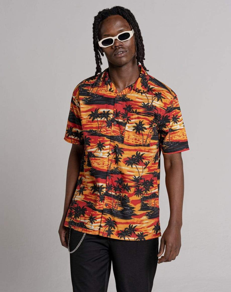 D-STRUCT KRAKATOA UNISEX SHORT SLEEVE HAWAIIAN SHIRT | ORANGE