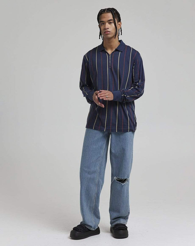 D-STRUCT MAGNOLIA MEN'S LONG SLEEVED POLO NECK | NAVY