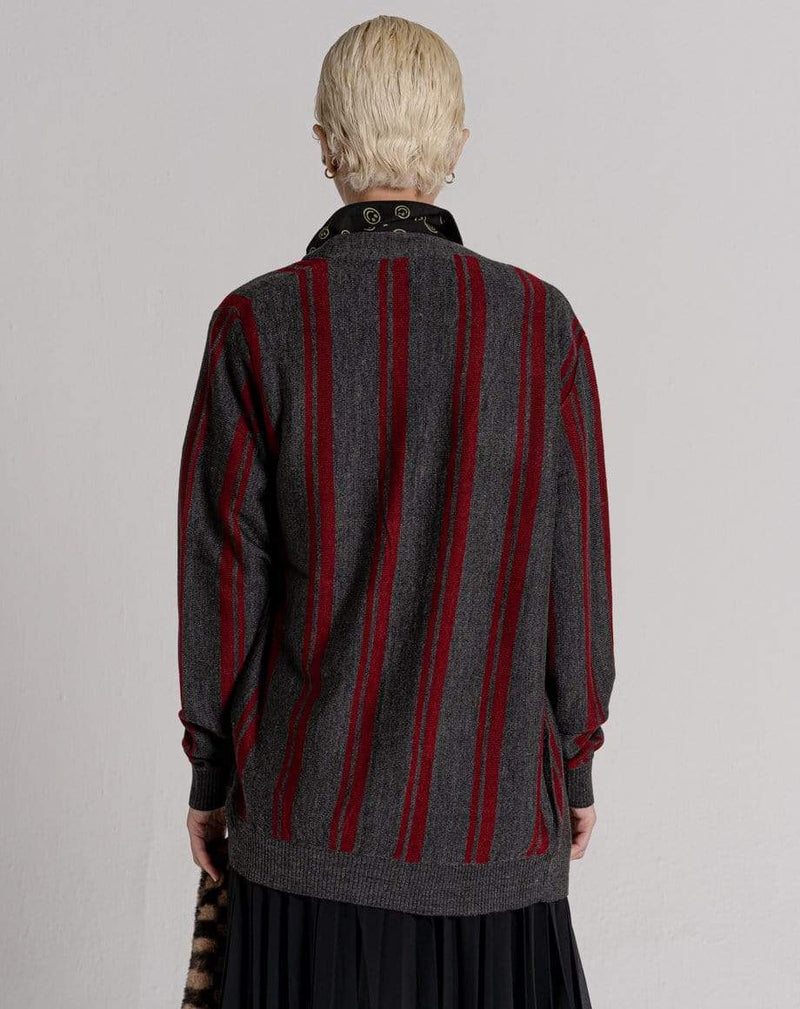D-STRUCT MAGOUN UNISEX VERTICAL STRIPE CARDIGAN | CHARCOAL