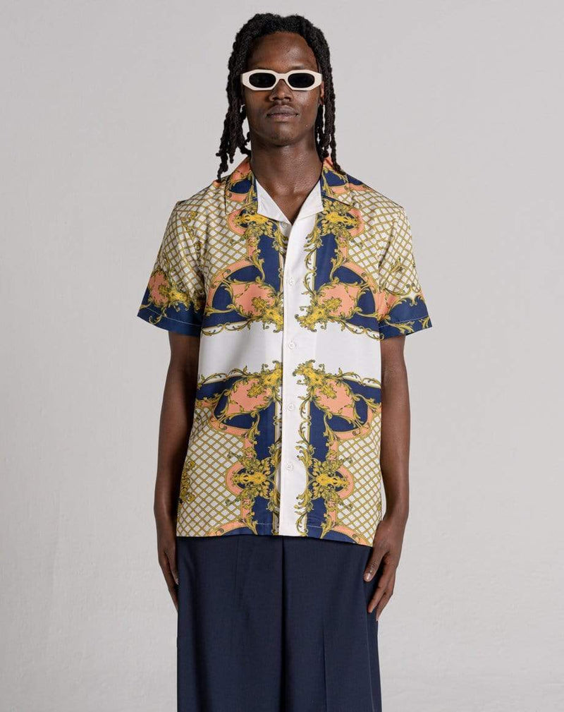D-STRUCT RADFORD MEN'S PRINTED CUBAN COLLAR SHIRT | ECRU