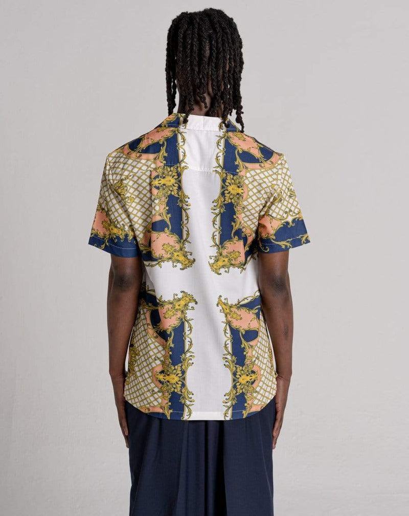 D-STRUCT RADFORD MEN'S PRINTED CUBAN COLLAR SHIRT | ECRU