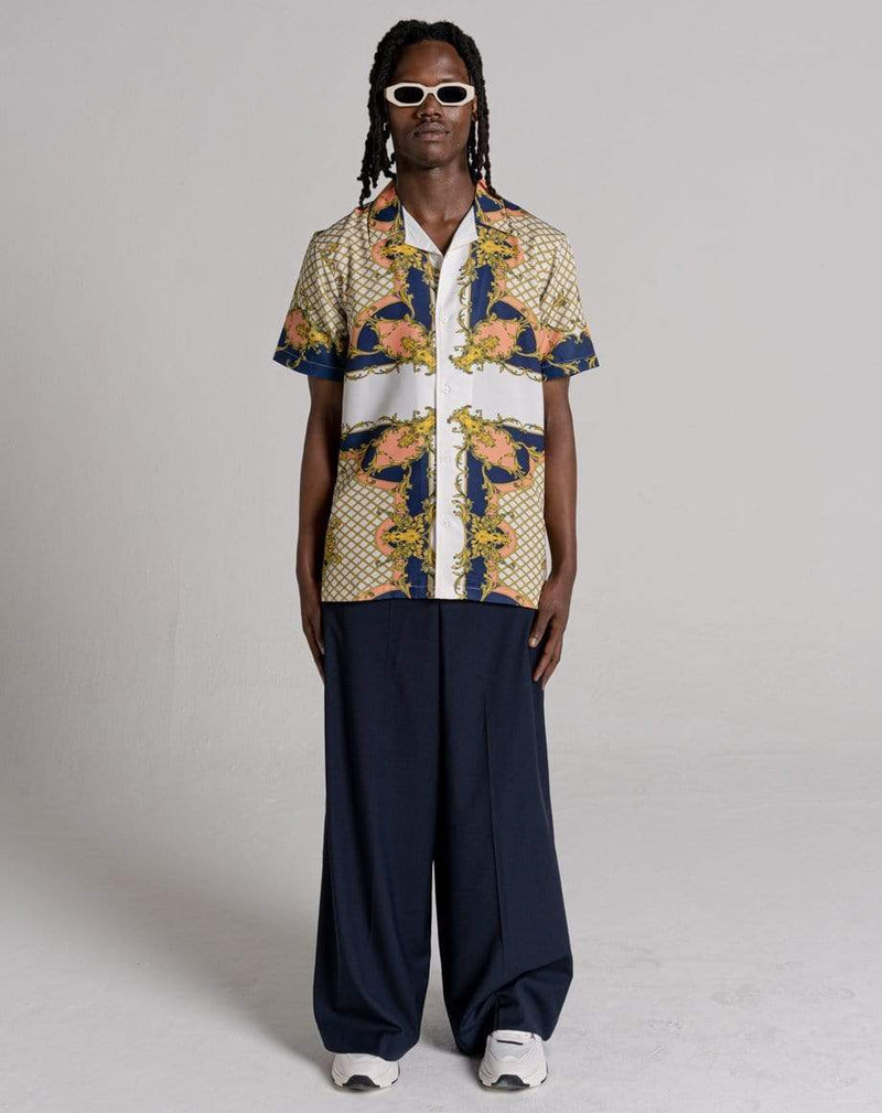 D-STRUCT RADFORD MEN'S PRINTED CUBAN COLLAR SHIRT | ECRU