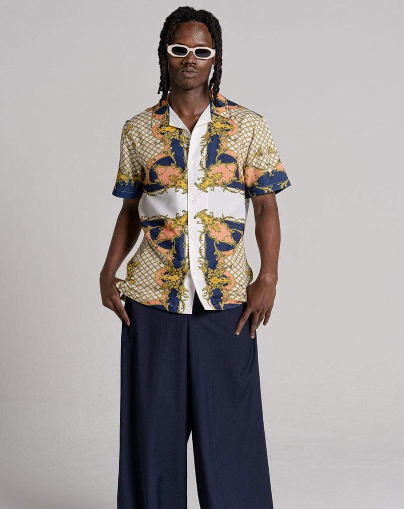 D-STRUCT RADFORD MEN'S PRINTED CUBAN COLLAR SHIRT | ECRU