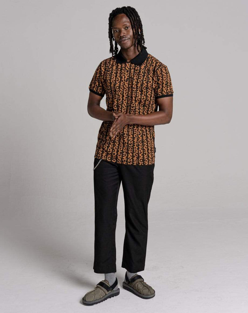 D-STRUCT REDONDO UNISEX ANIMAL PRINT STRIPE POLO SHIRT | BLACK