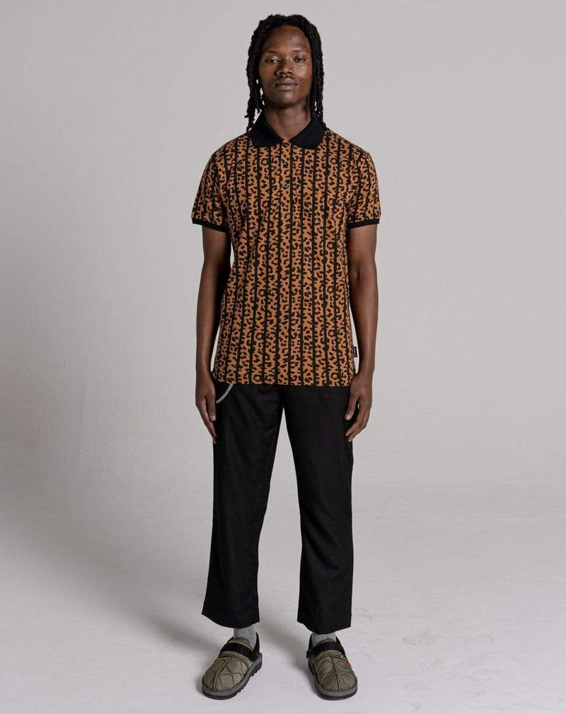 D-STRUCT REDONDO UNISEX ANIMAL PRINT STRIPE POLO SHIRT | BLACK