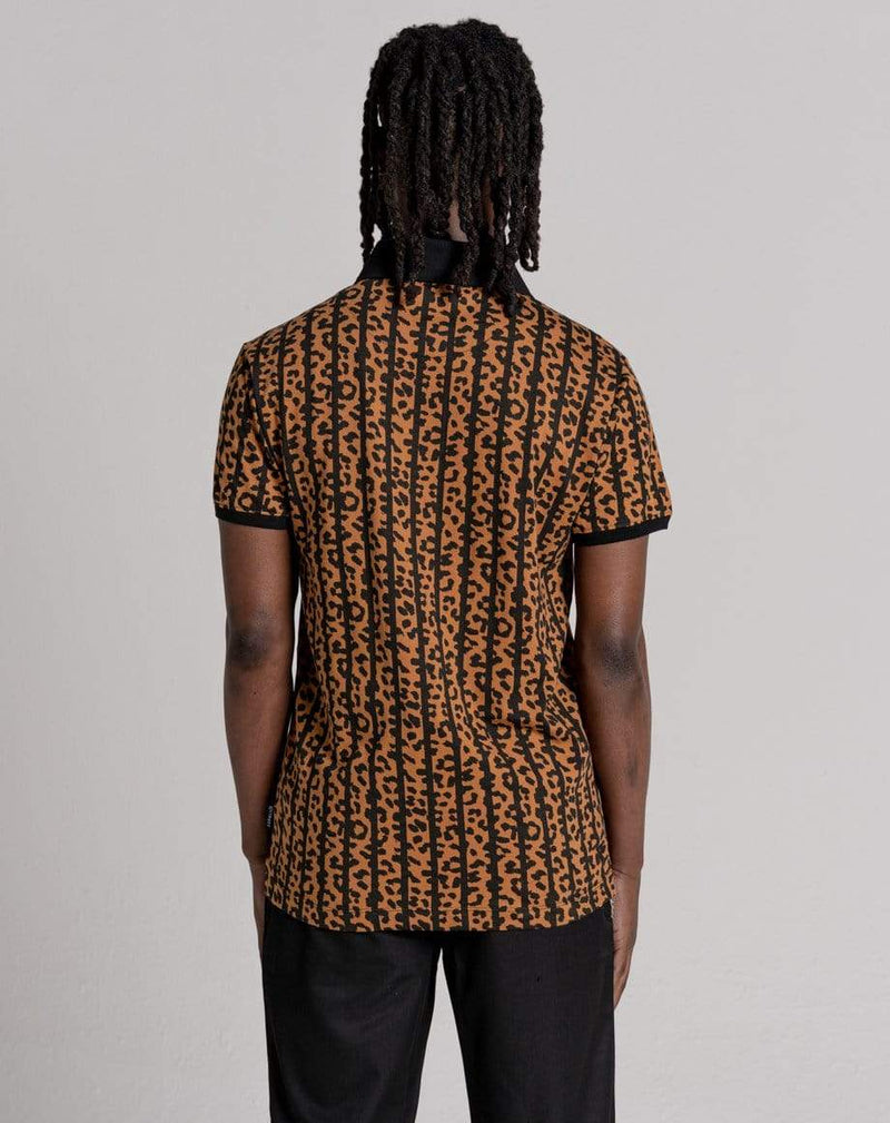 D-STRUCT REDONDO UNISEX ANIMAL PRINT STRIPE POLO SHIRT | BLACK