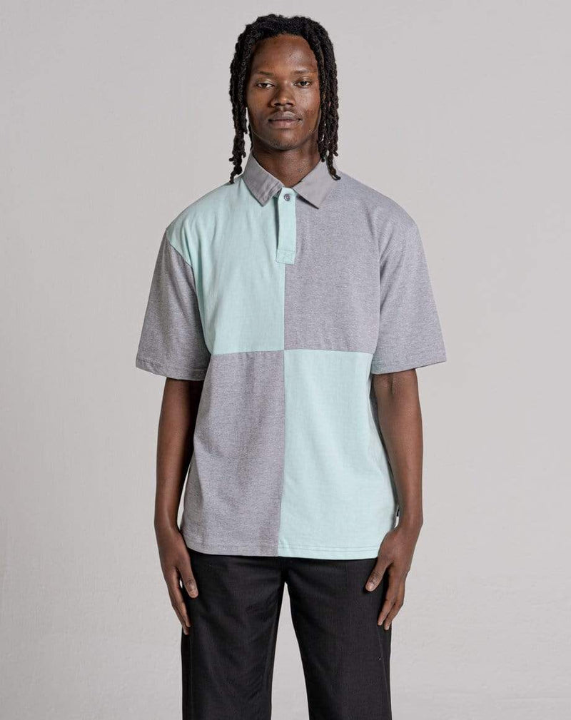 D-STRUCT SQEW MEN'S COLOUR BLOCK RUGBY SHIRT - GREY