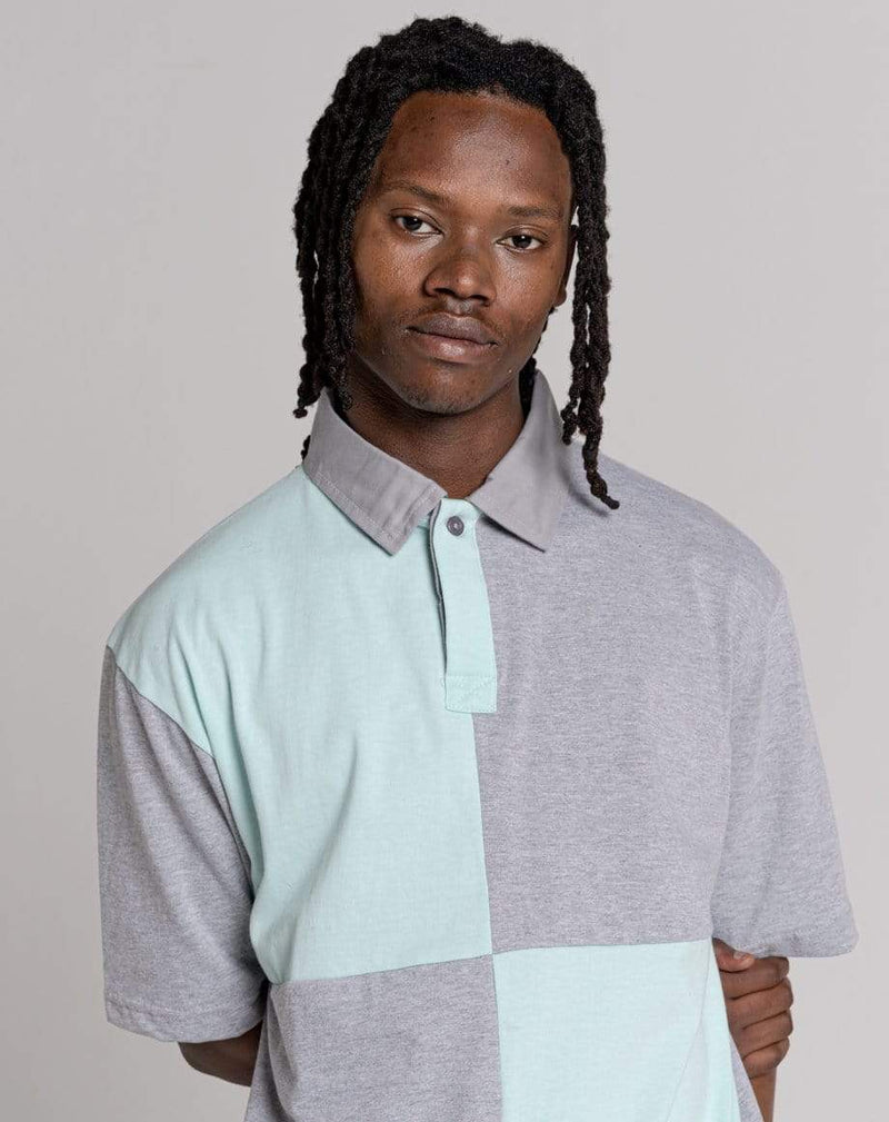 D-STRUCT SQEW MEN'S COLOUR BLOCK RUGBY SHIRT - GREY