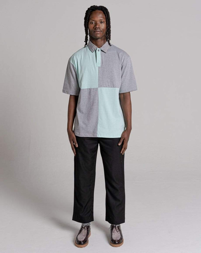 D-STRUCT SQEW MEN'S COLOUR BLOCK RUGBY SHIRT - GREY