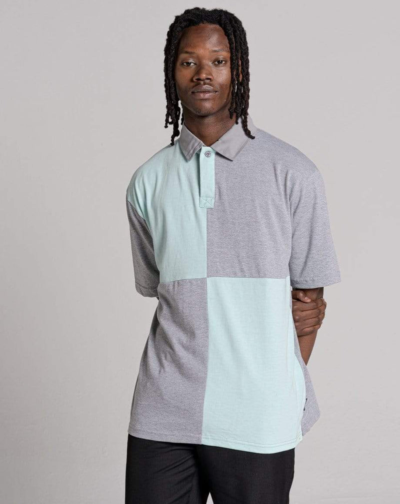 D-STRUCT SQEW MEN'S COLOUR BLOCK RUGBY SHIRT - GREY