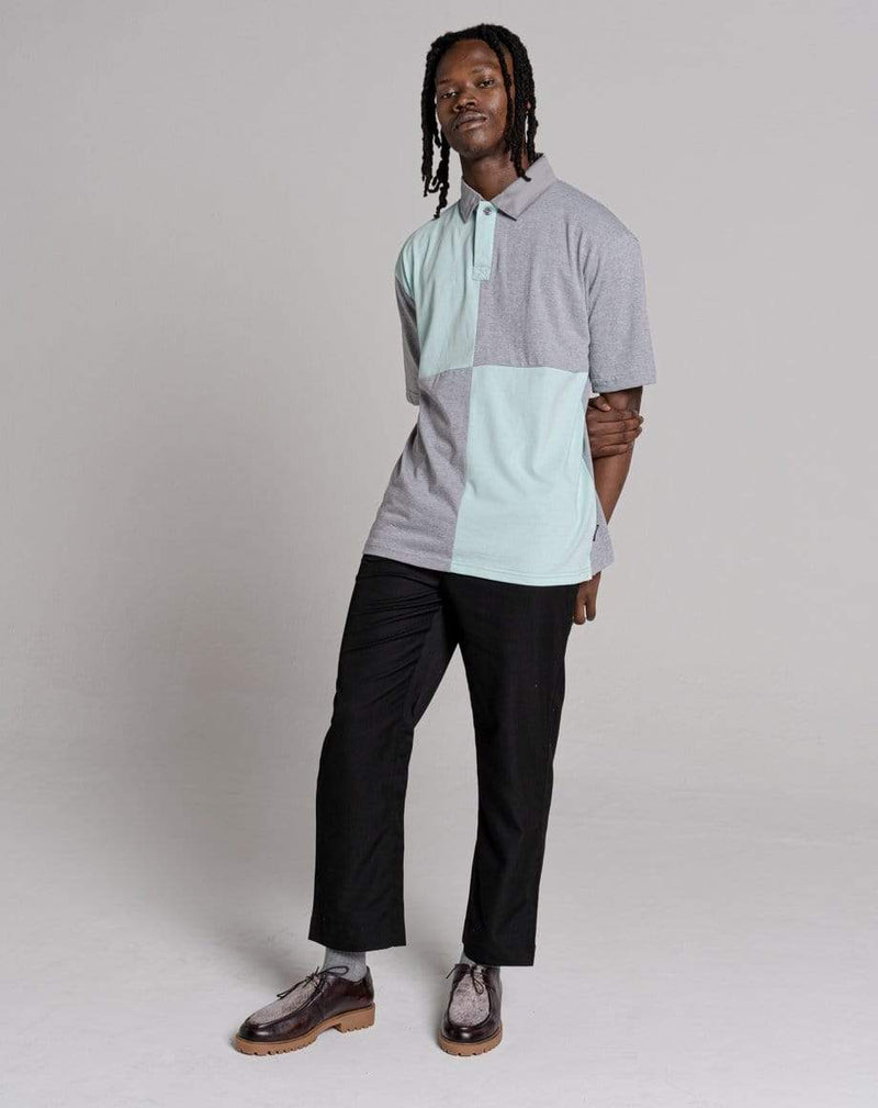 D-STRUCT SQEW MEN'S COLOUR BLOCK RUGBY SHIRT - GREY