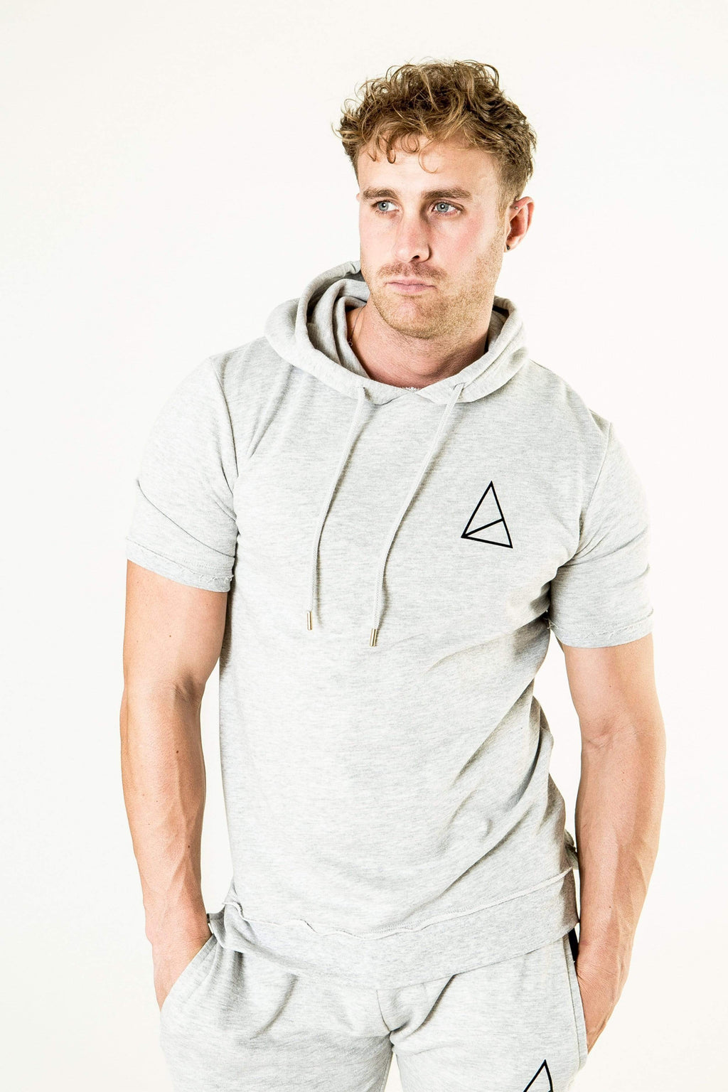 Mens Castellar Short Sleeve Gym Hoodie Grey Marl Golden Equation