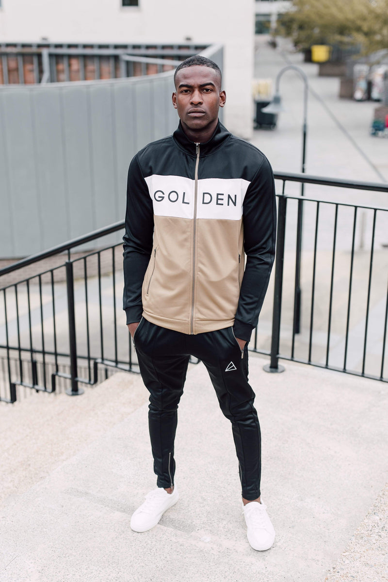 Golden Equation Golden Equation Havana Colour Block Zip Men's Sweatshirt - Black/Stone