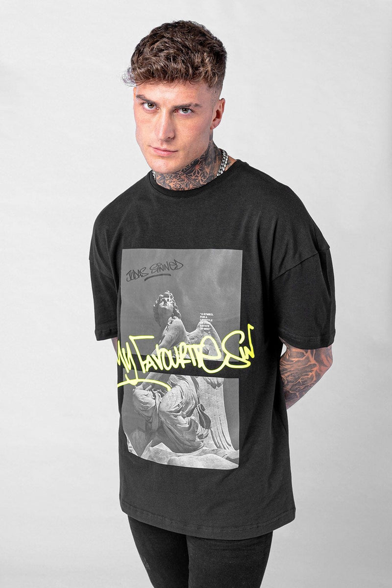 Judas Sinned Clothing Fave Graffiti Printed Men's T-Shirt - Black