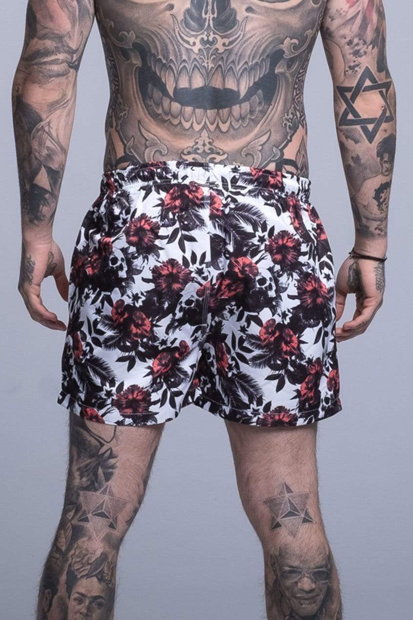 Judas Sinned All Over Tropic Skull Print Swim Shorts White S XXL