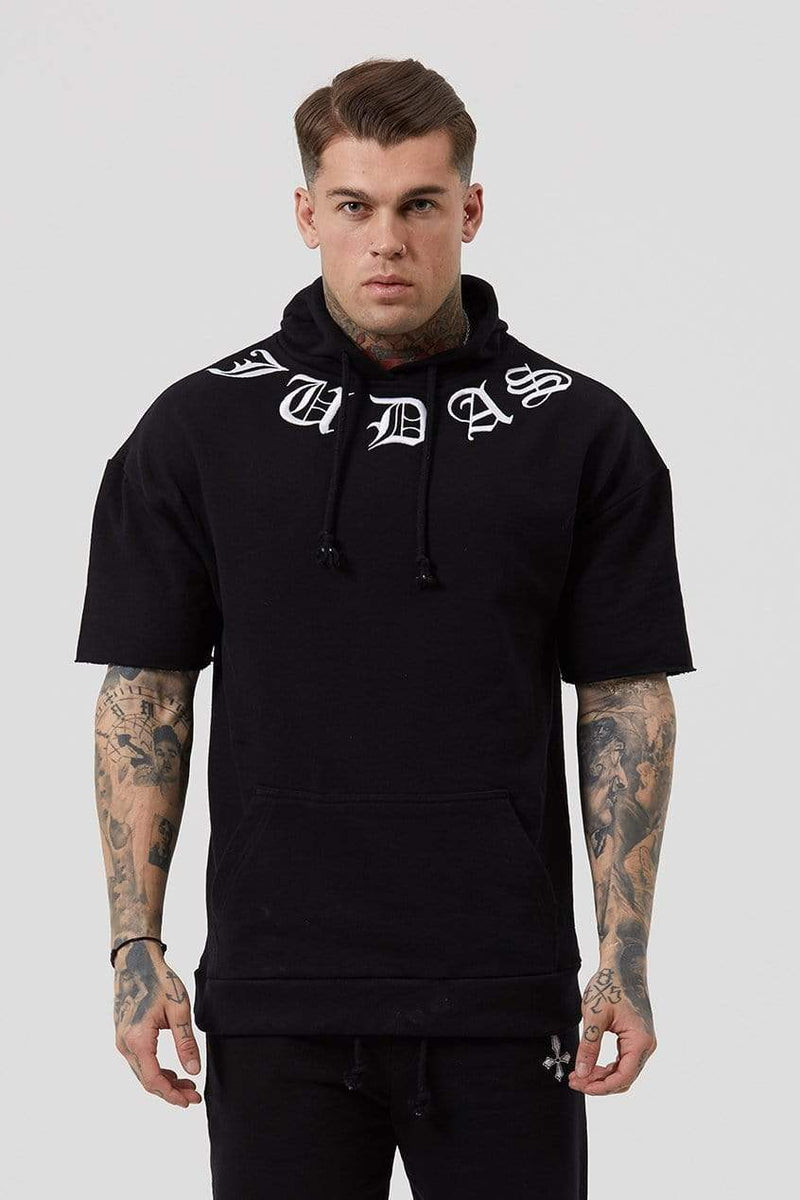 Judas Sinned Clothing Judas Sinned Cur Embroidered Cut Sleeve Men's Hoodie - Black