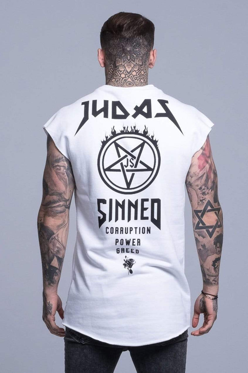 Judas Sinned Clothing Judas Sinned Double Collar Rebel Cut Off Men's Sweatshirt - White