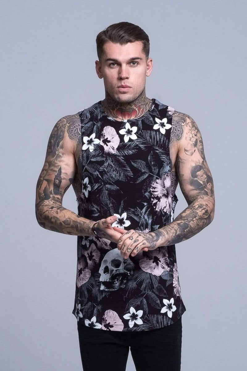 Judas Sinned Clothing Judas Sinned Floral Skull Print Rock Men's Vest - Black