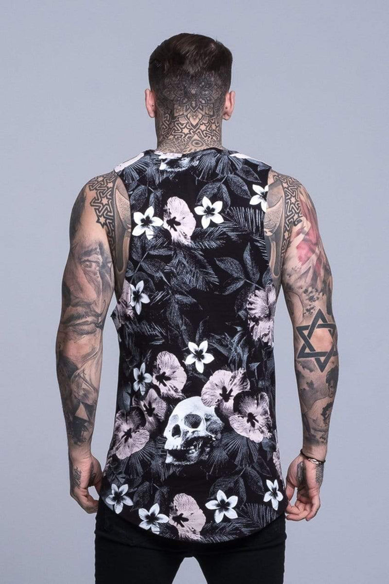 Judas Sinned Clothing Judas Sinned Floral Skull Print Rock Men's Vest - Black