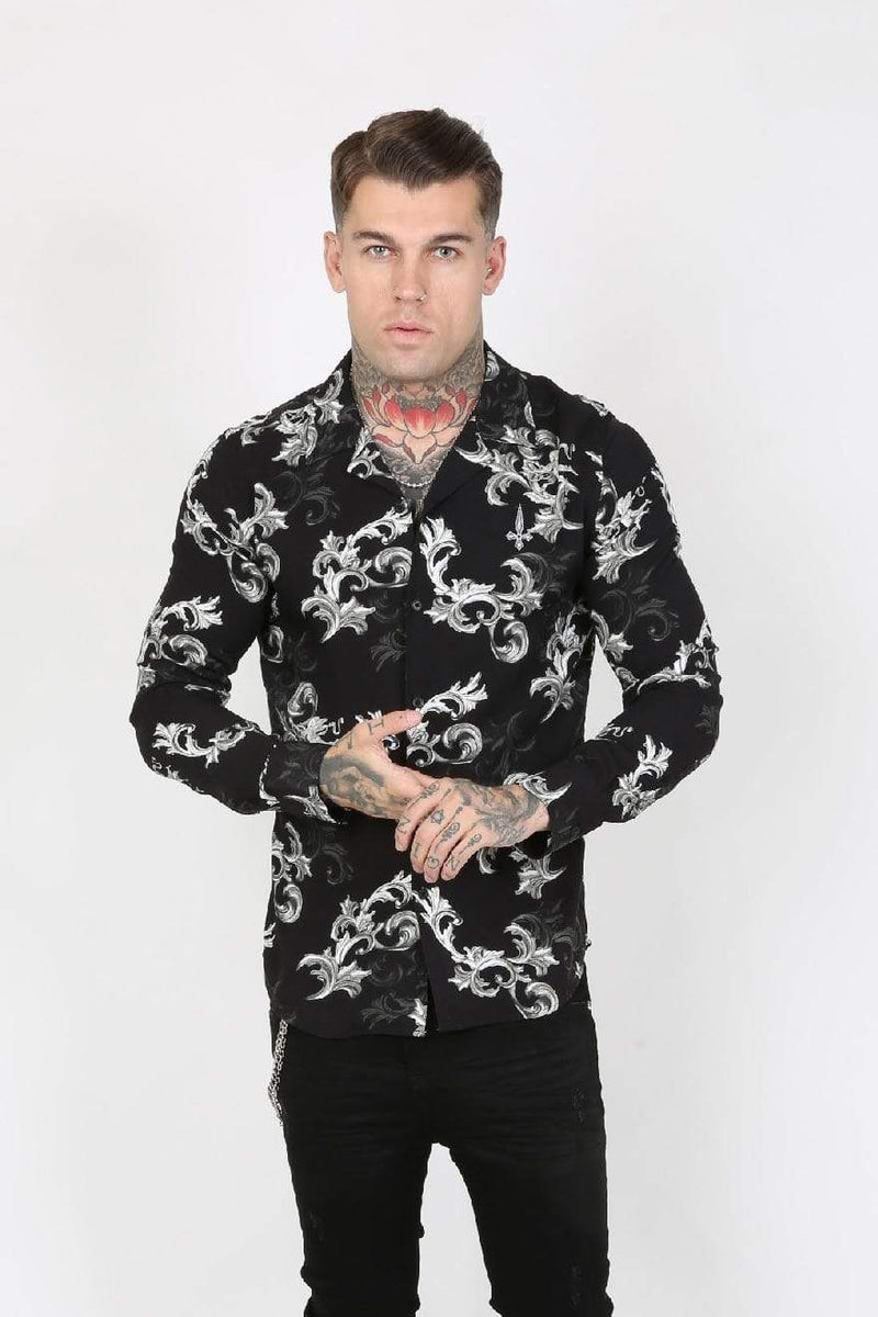 Judas Sinned Clothing Judas Sinned Giani Baroque Print Viscose Men's Shirt - Black